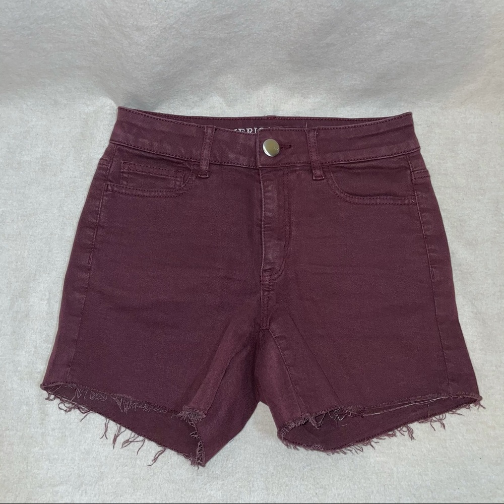 AEO Womens Burgundy‎ Red Hi-Rise Shortie Short 0
